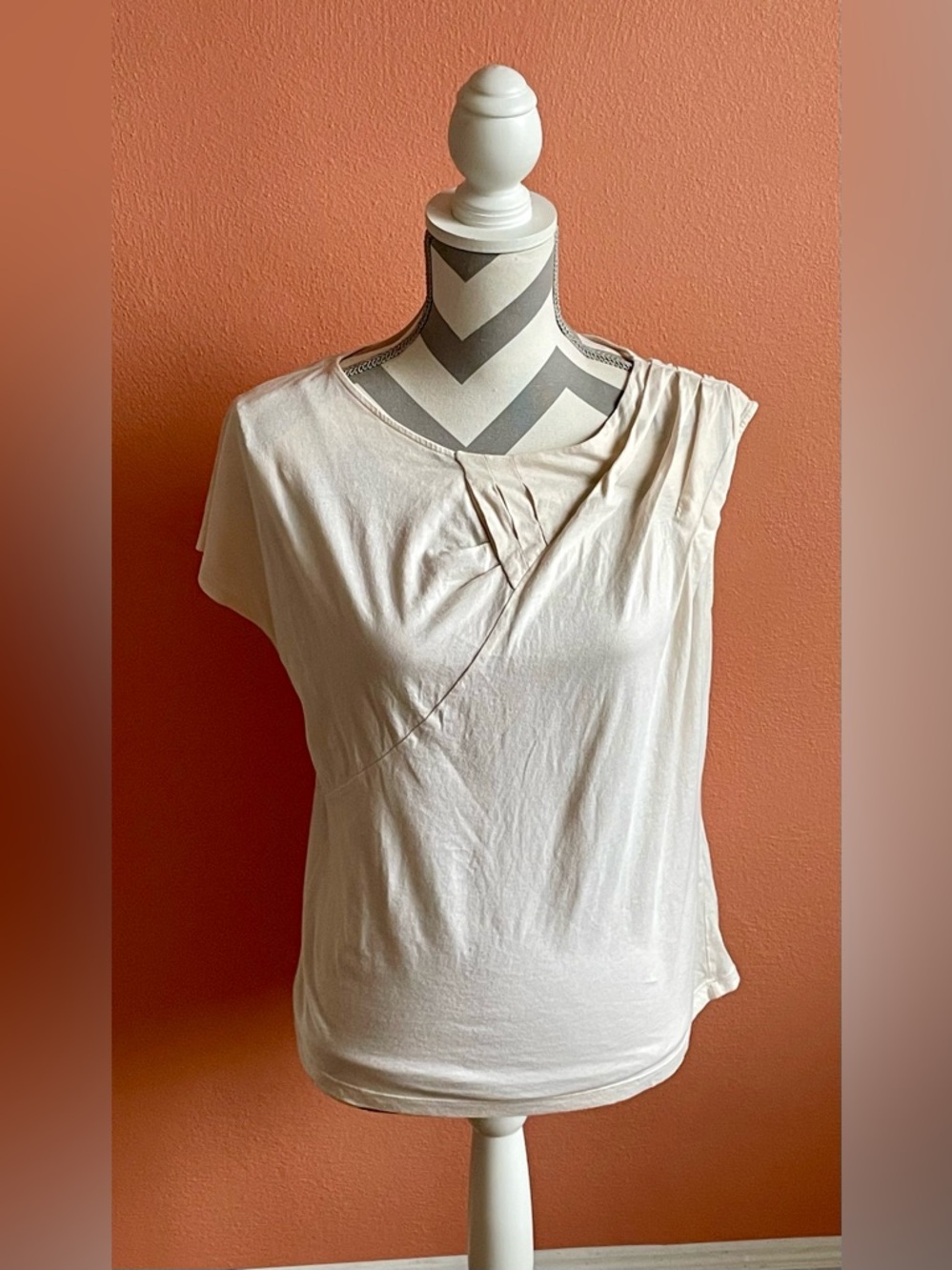 Mango Cream Asymmetric Pleated Shoulder Tee